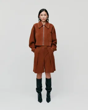 Lena Cropped Suede Leather Jacket in Cognac