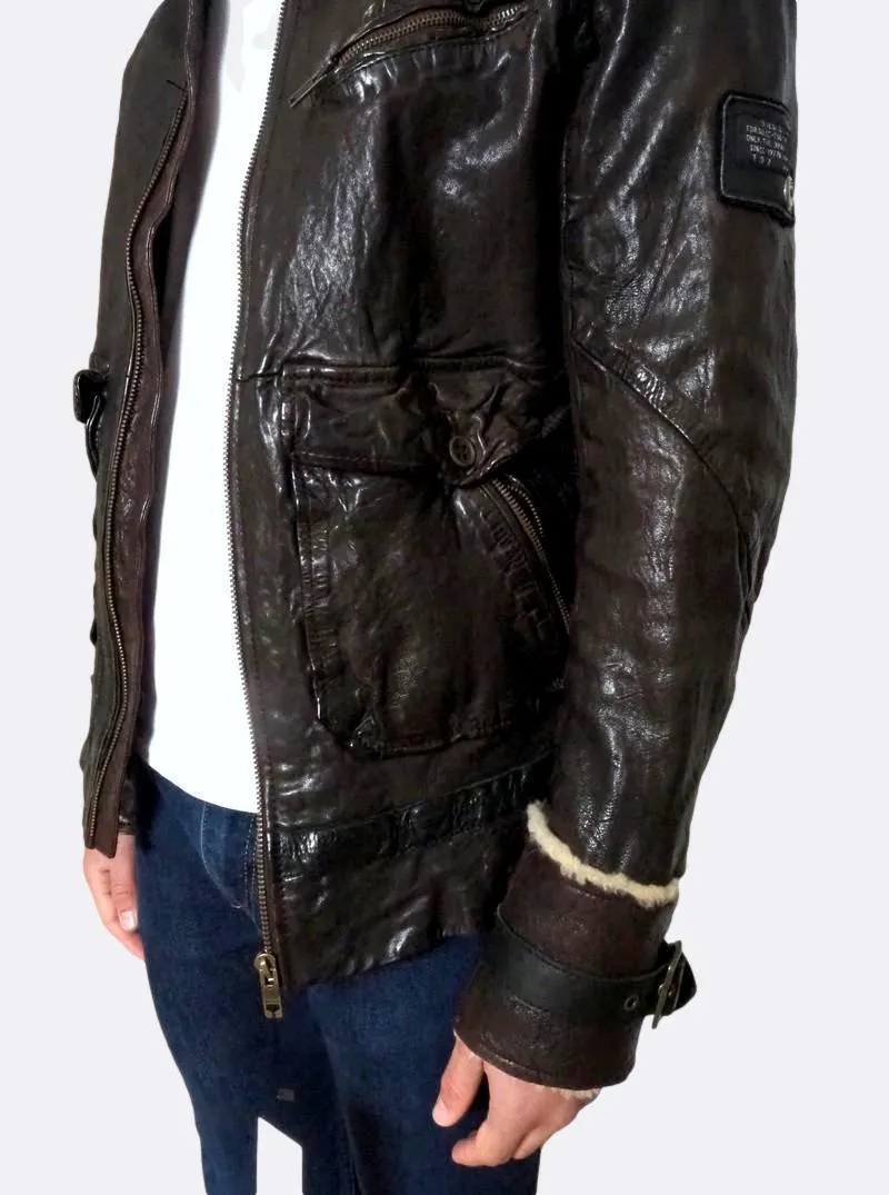 ´Letric' Fur Collar Leather Jacket Medium