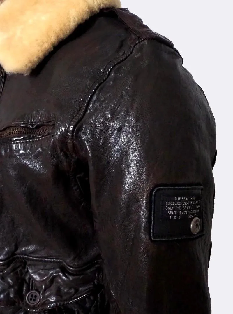 ´Letric' Fur Collar Leather Jacket Medium
