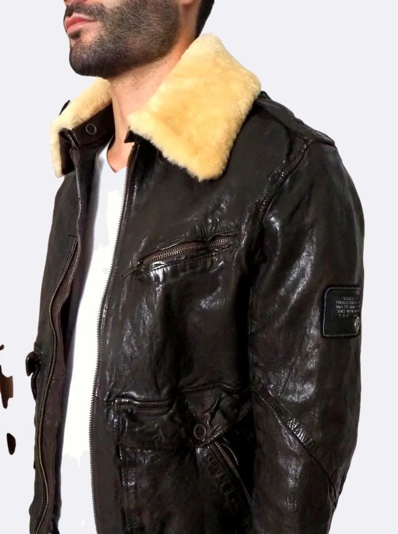 ´Letric' Fur Collar Leather Jacket Medium