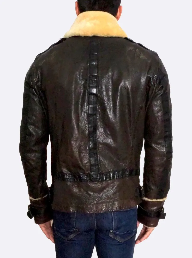 ´Letric' Fur Collar Leather Jacket Medium