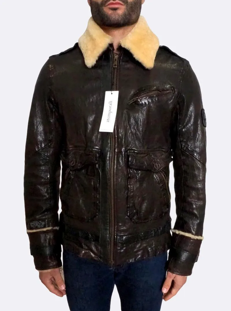 ´Letric' Fur Collar Leather Jacket Medium