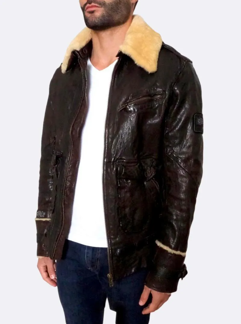 ´Letric' Fur Collar Leather Jacket Medium