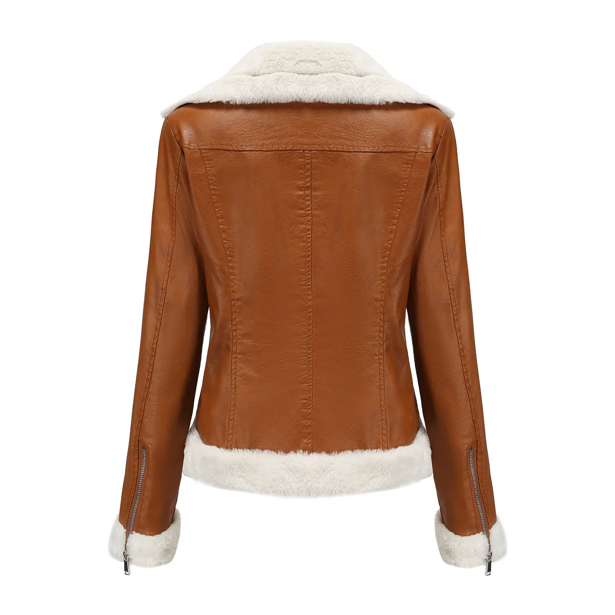 Long Sleeves Faux Shearling Leather Jacket