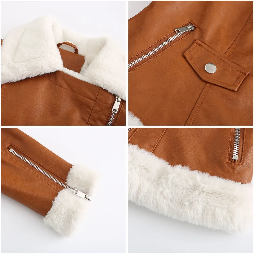 Long Sleeves Faux Shearling Leather Jacket