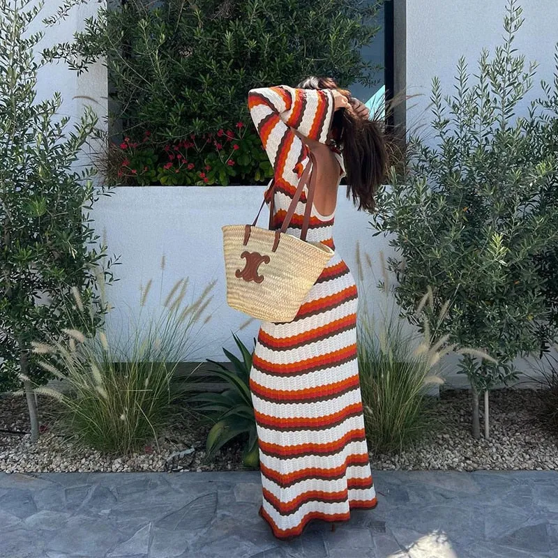 Lua Zigzag Pattern Crochet Open Back Maxi Dress - 2 Colors