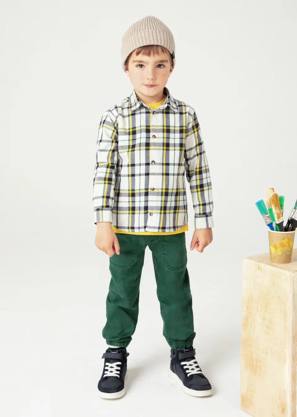 Mayoral Boys Checked Shirt 4115 Natural Yellow
