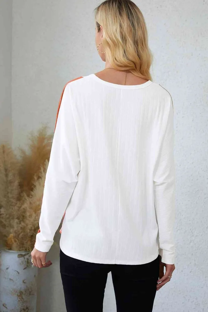 Neutral Tones Long Sleeve Pleated Blouse