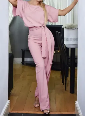Nora Lace-up Jumpsuit | Sommerlicher Damenjumpsuit mit kurzen Ärmeln und Gürtel