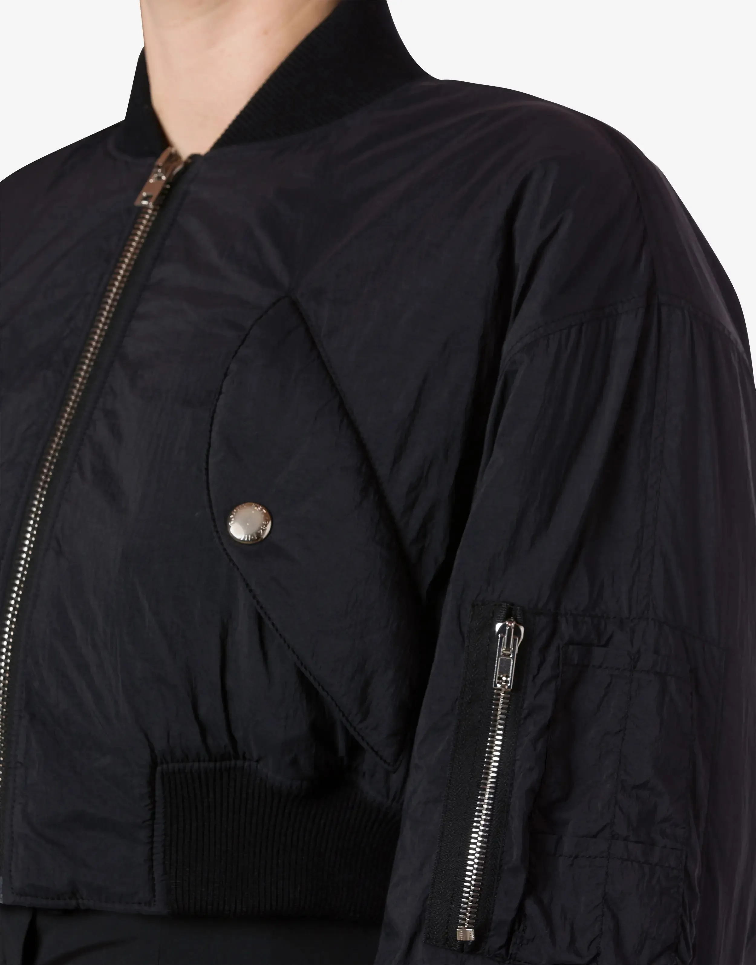 Nylon Cropped Bomber Jacket