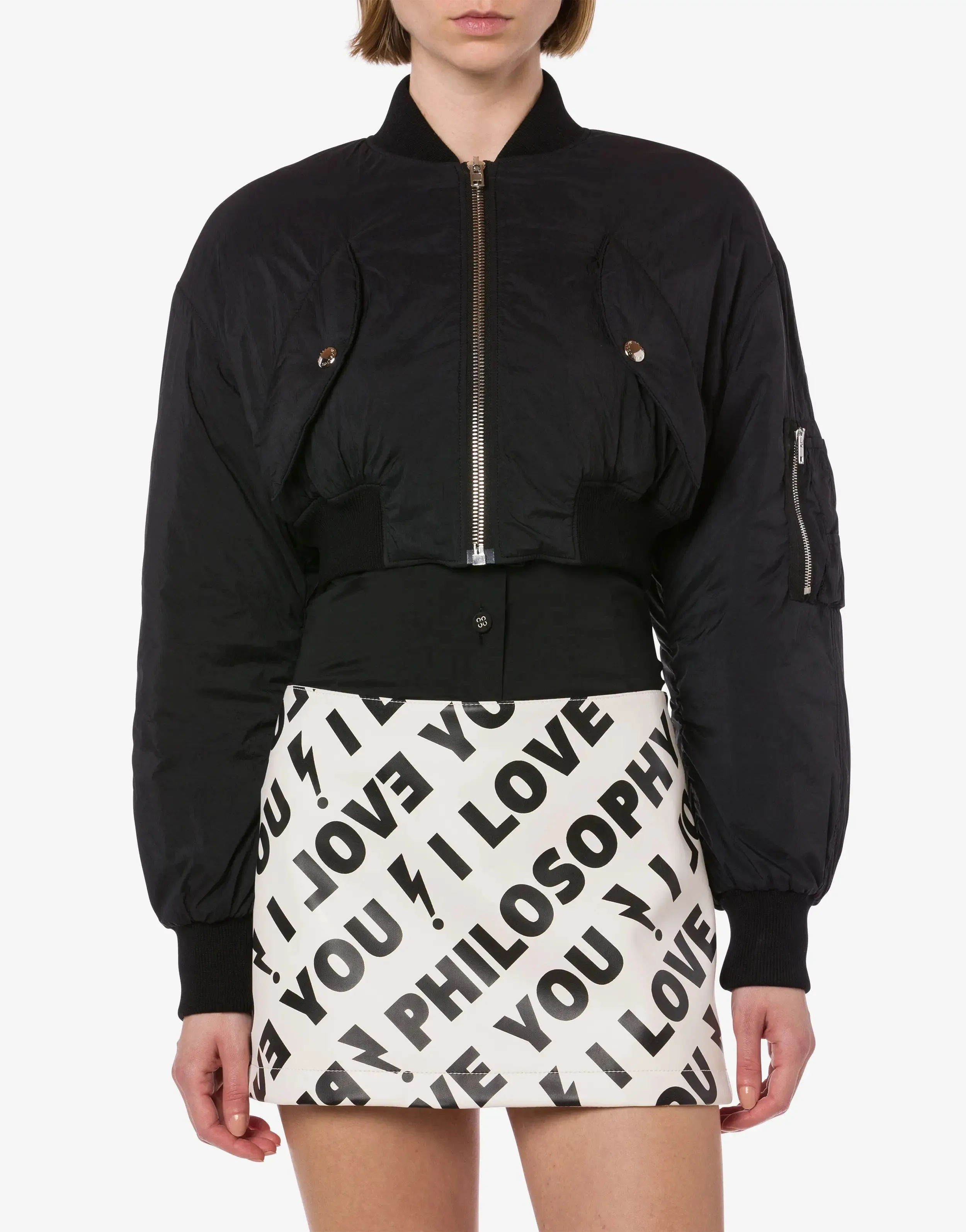 Nylon Cropped Bomber Jacket