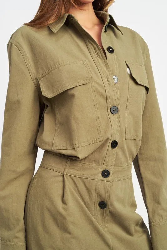 Olive Cargo Jumpsuit