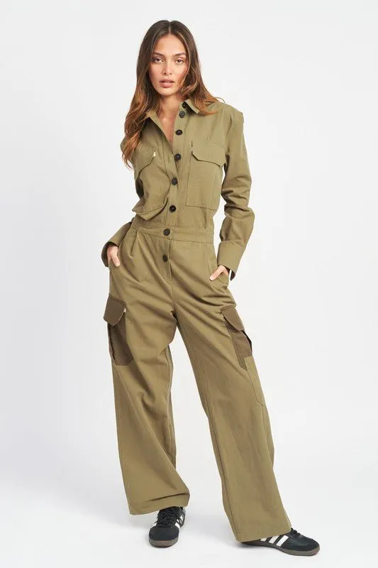 Olive Cargo Jumpsuit