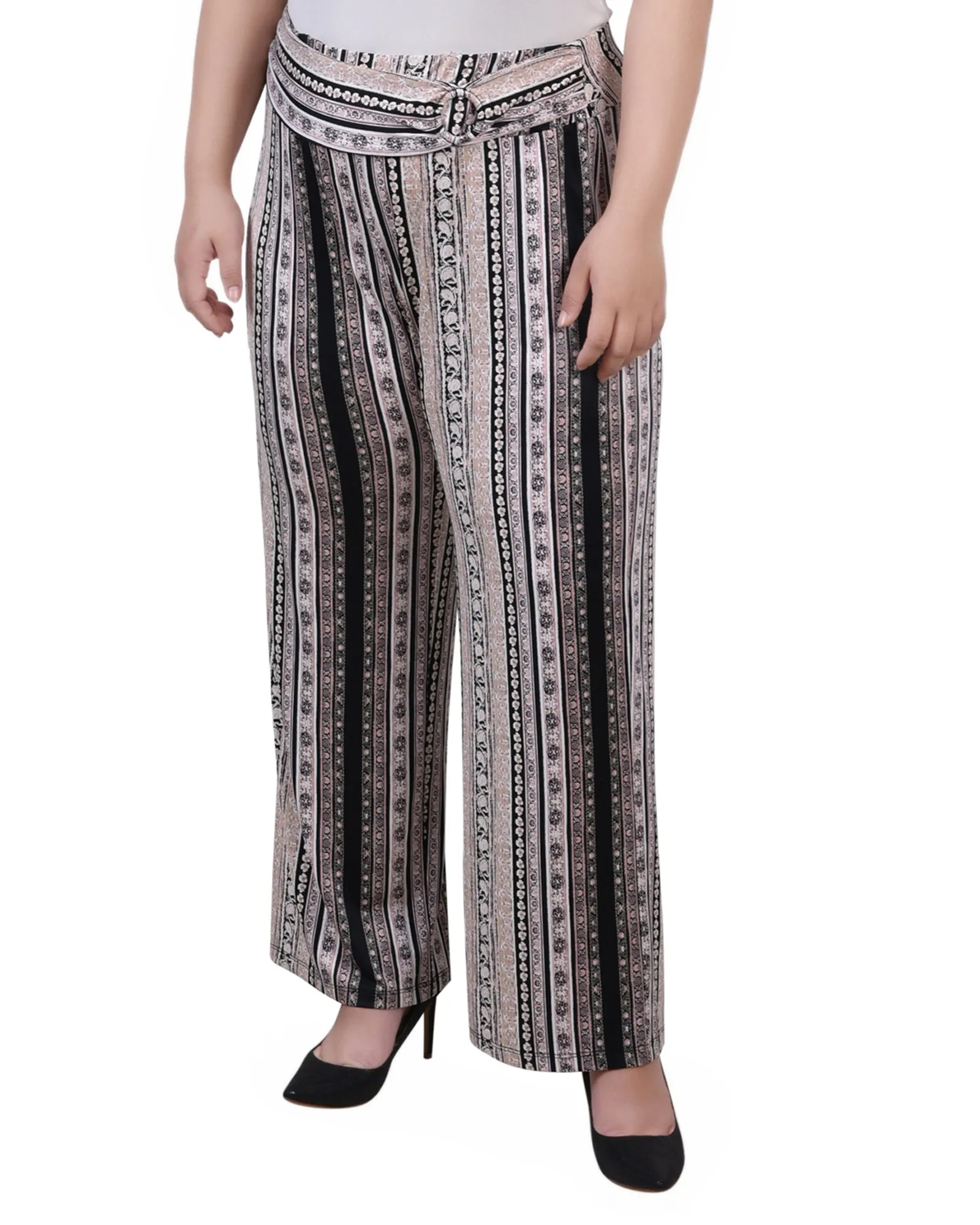 Plus Size Cropped Pull On Pants With Faux Belt