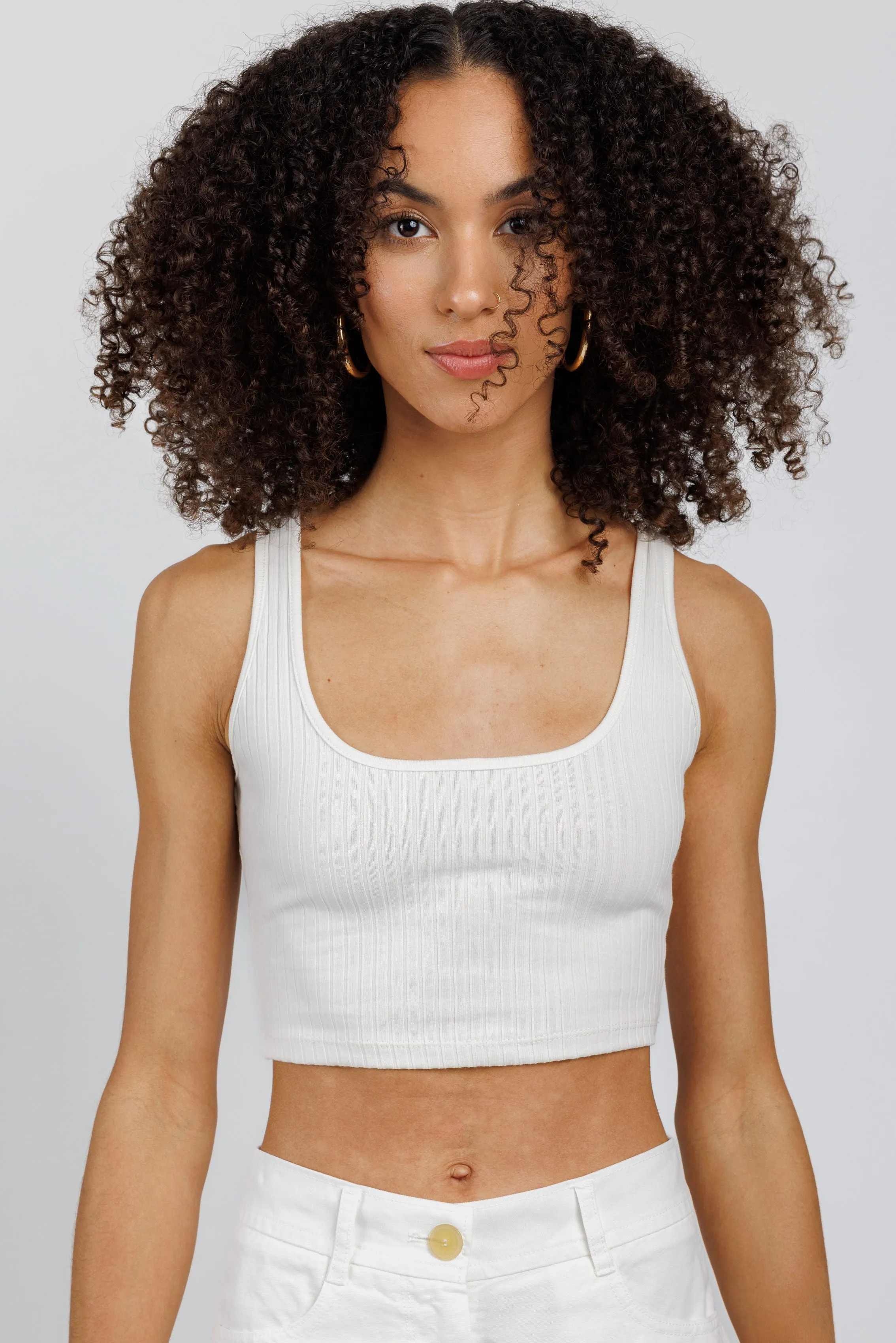 Primary Rib Cropped Tank in Light Shell