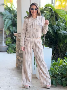 "Julianna" Striped Cropped Jacket And Matching Pants Set