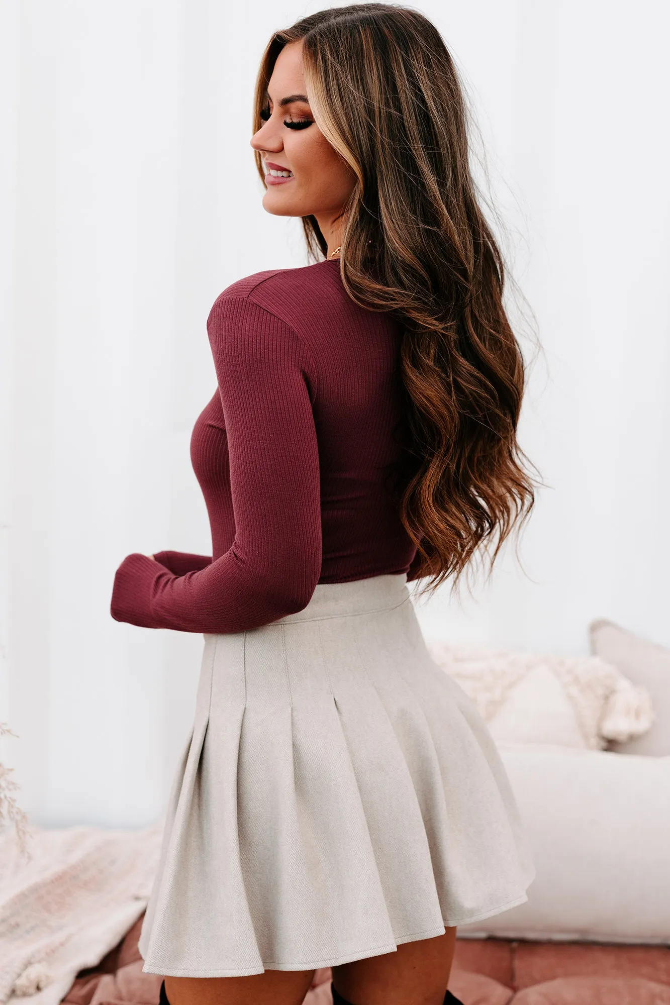 Reeves Ribbed Long Sleeve Bodysuit (Red Bean)