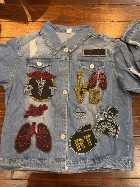 RESPIRATORY THERAPIST DENIM BLING Patchwork JACKET