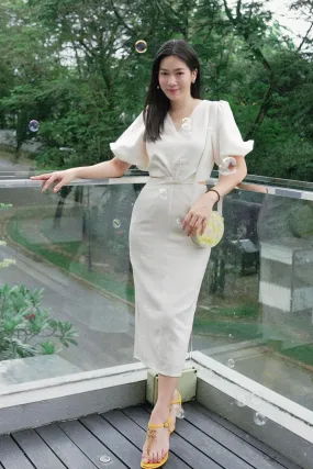 Restock: Luna Tweed Twist Knot Cut Out Dress - Cream [XS/S/M/L/XL/XXL]