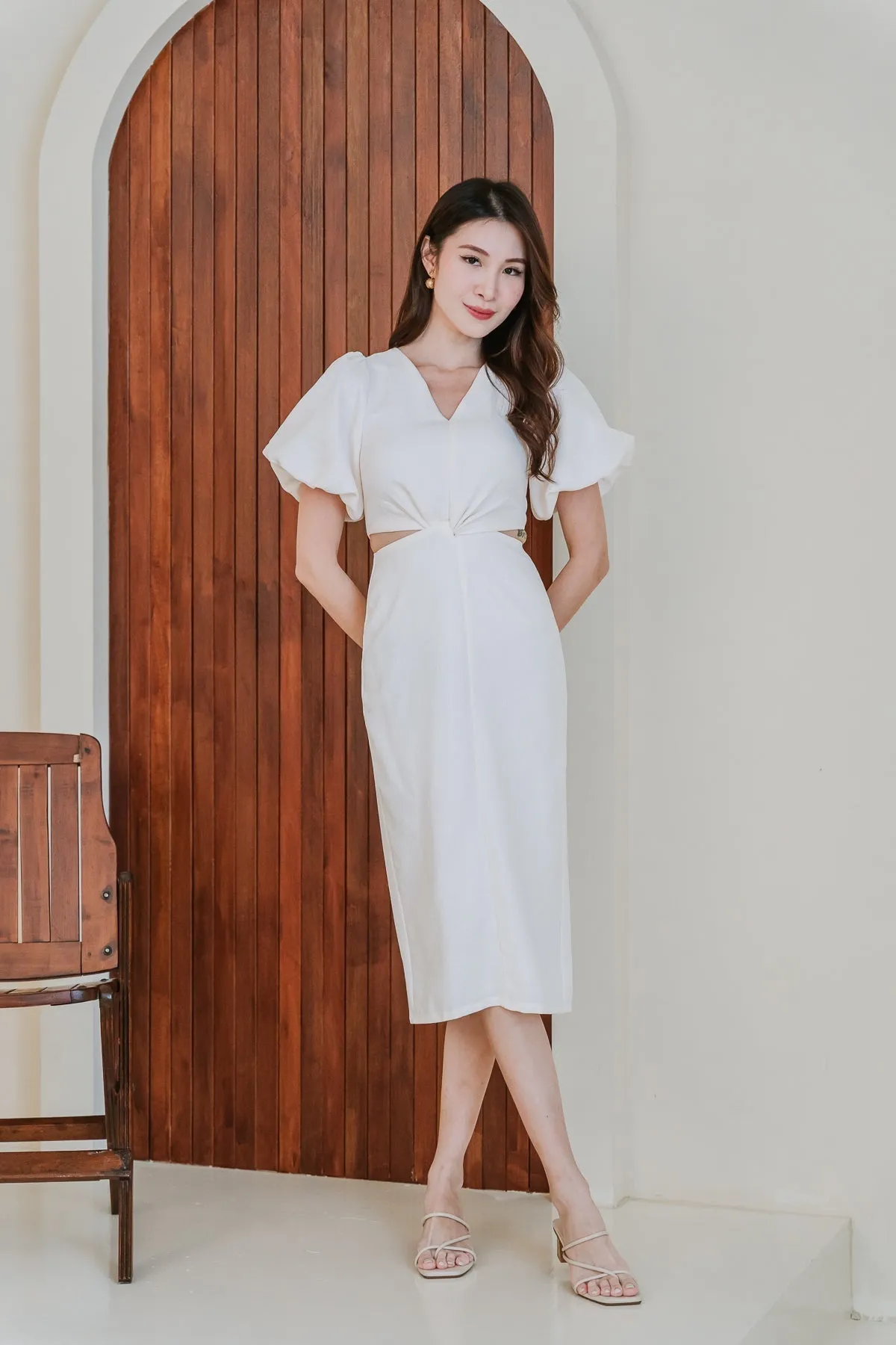 Restock: Luna Tweed Twist Knot Cut Out Dress - Cream [XS/S/M/L/XL/XXL]
