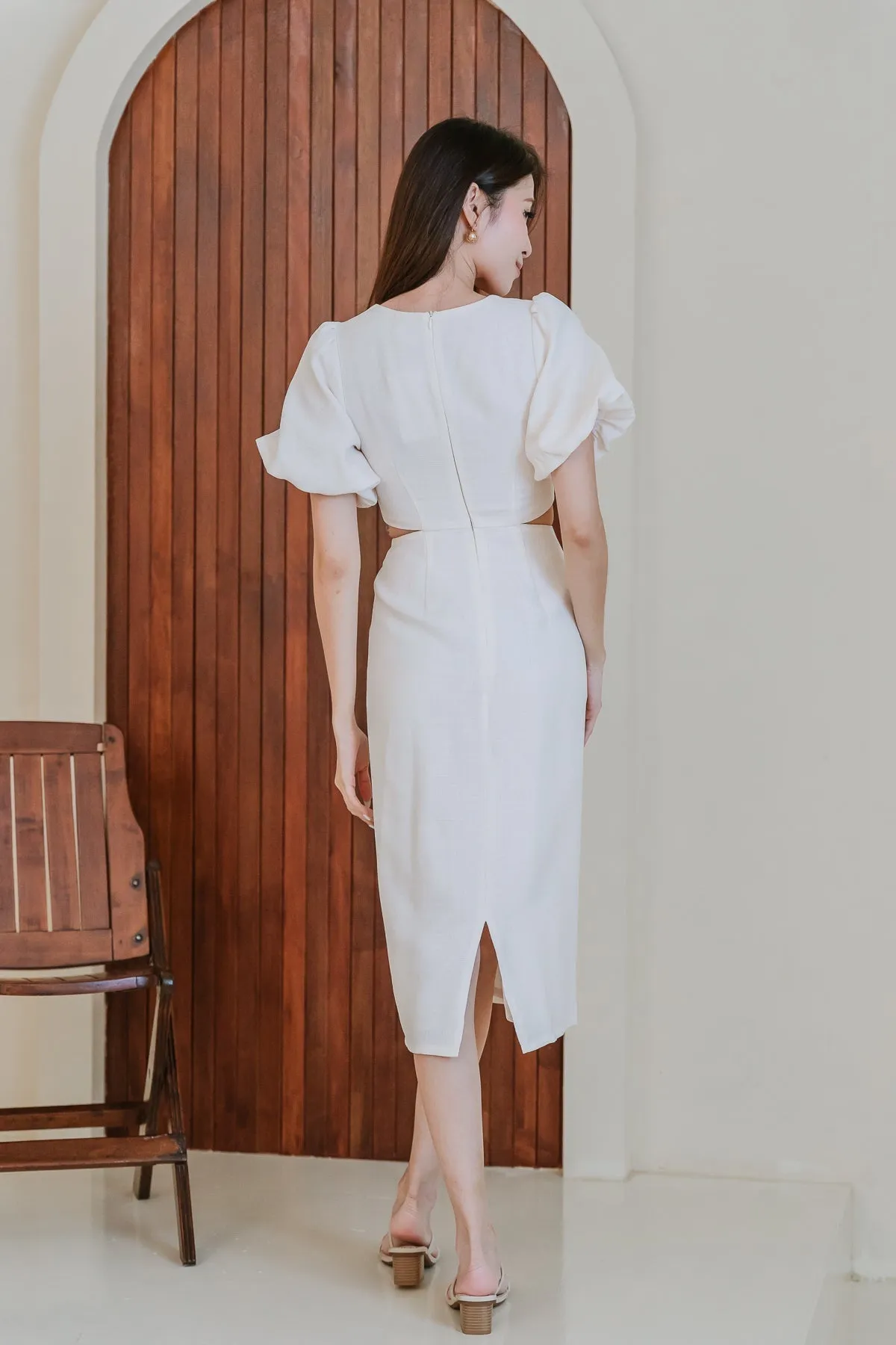 Restock: Luna Tweed Twist Knot Cut Out Dress - Cream [XS/S/M/L/XL/XXL]