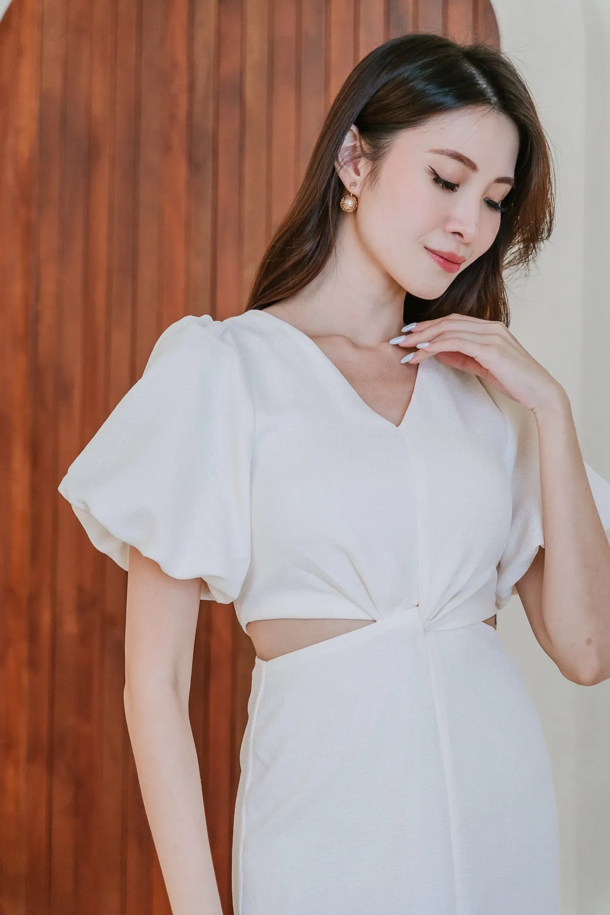 Restock: Luna Tweed Twist Knot Cut Out Dress - Cream [XS/S/M/L/XL/XXL]