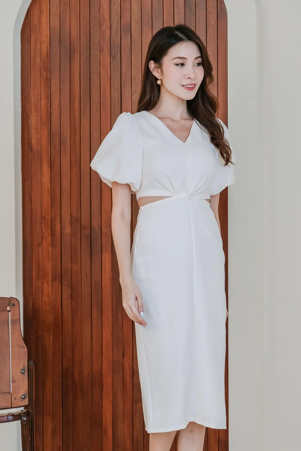 Restock: Luna Tweed Twist Knot Cut Out Dress - Cream [XS/S/M/L/XL/XXL]