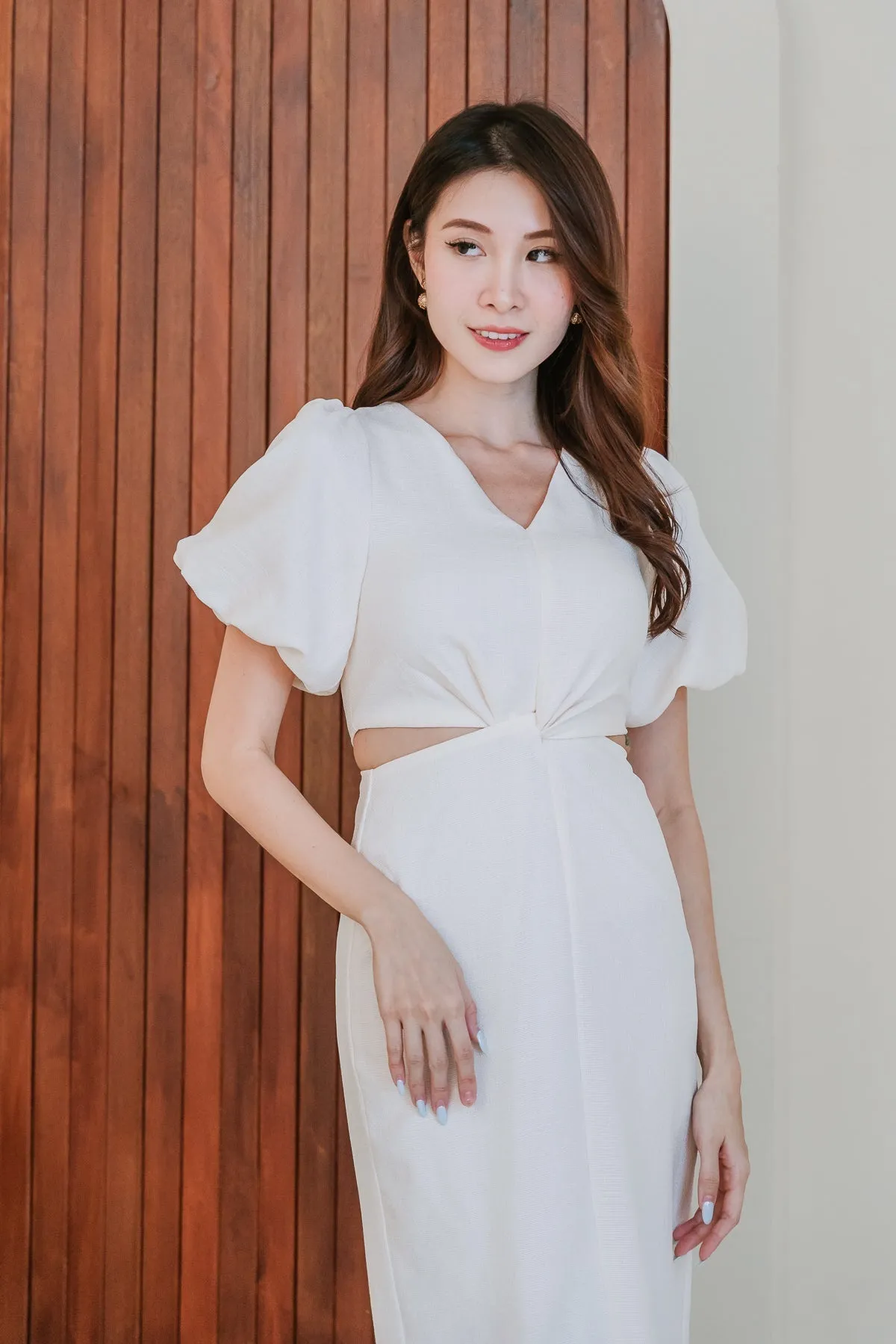 Restock: Luna Tweed Twist Knot Cut Out Dress - Cream [XS/S/M/L/XL/XXL]