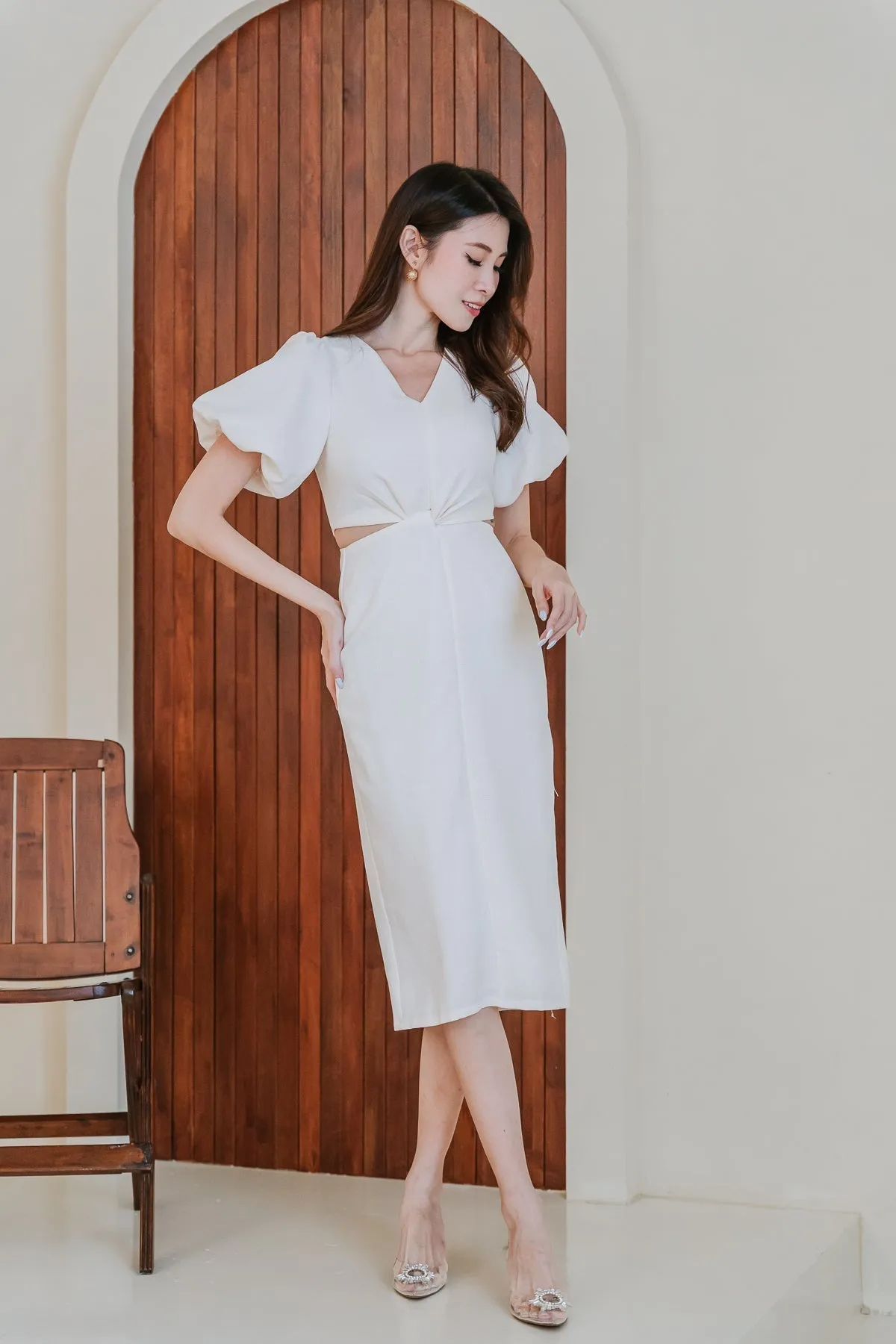 Restock: Luna Tweed Twist Knot Cut Out Dress - Cream [XS/S/M/L/XL/XXL]