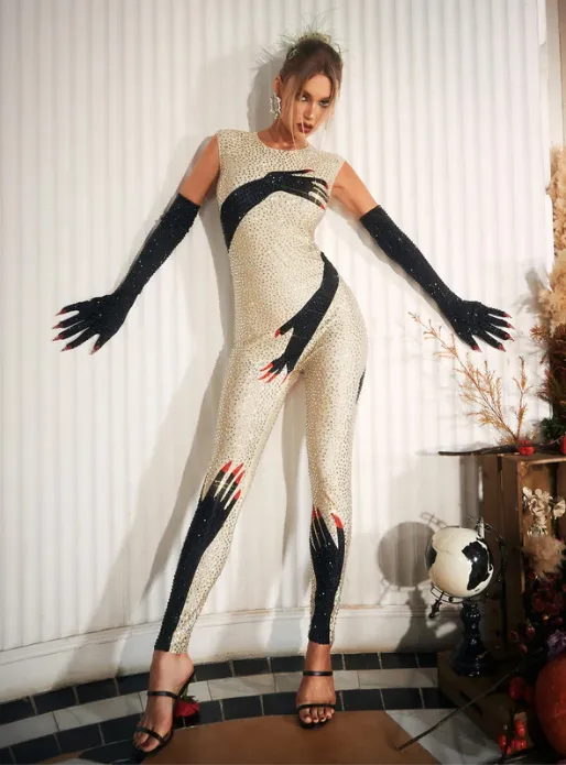 Rhinestone Jumpsuit Sparkling Bodysuit Rhinestone Beyonce Costume Party Outfit Party Performance Drag Costume