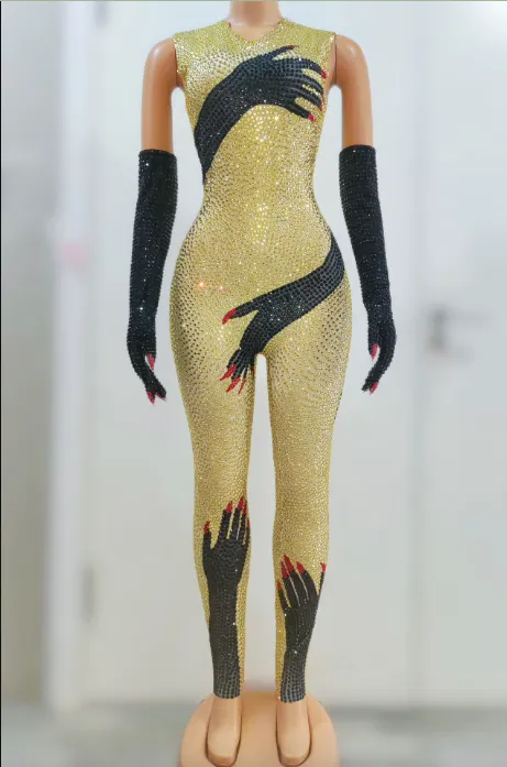 Rhinestone Jumpsuit Sparkling Bodysuit Rhinestone Beyonce Costume Party Outfit Party Performance Drag Costume