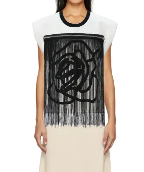 Rose Embroidered Fringe T-shirt