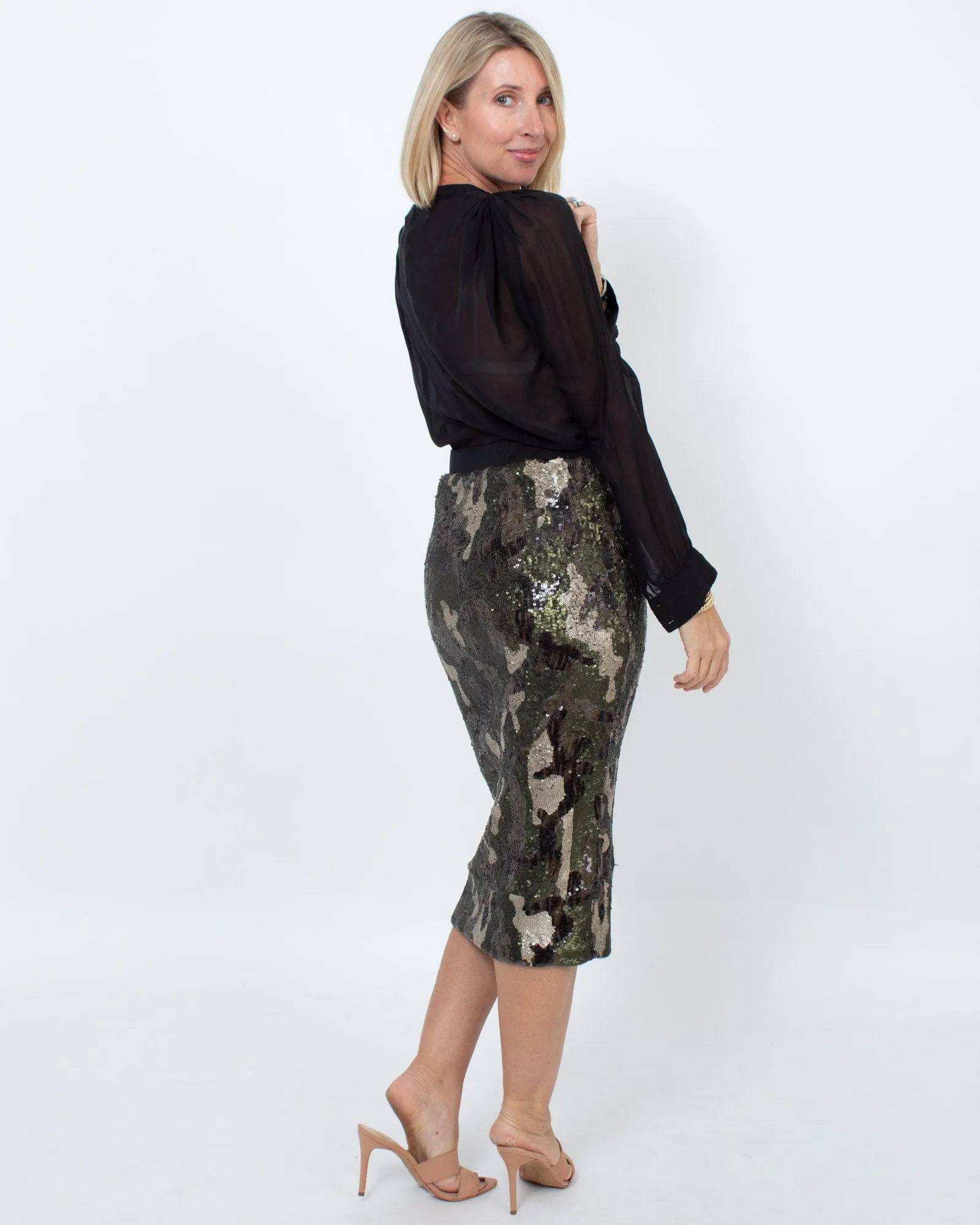 Sequined Camo Pencil Skirt