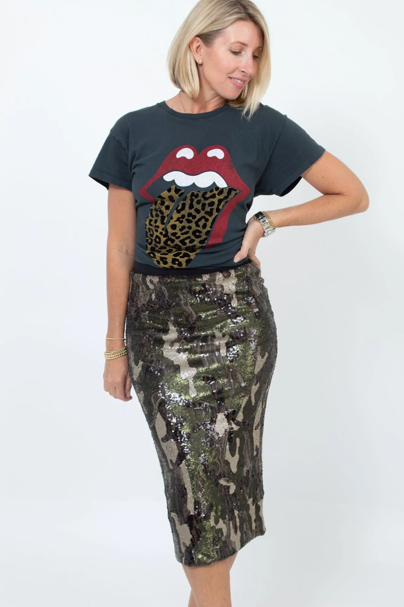 Sequined Camo Pencil Skirt