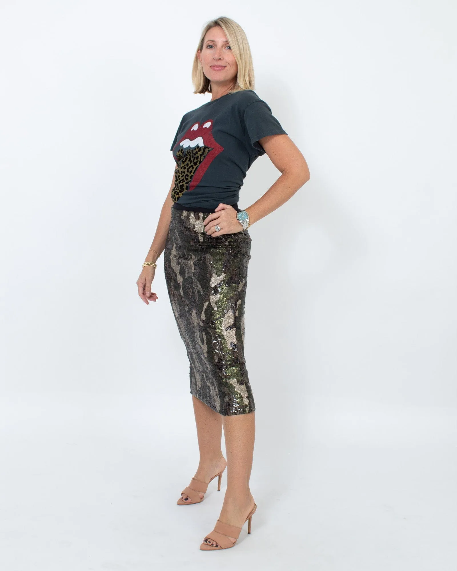 Sequined Camo Pencil Skirt
