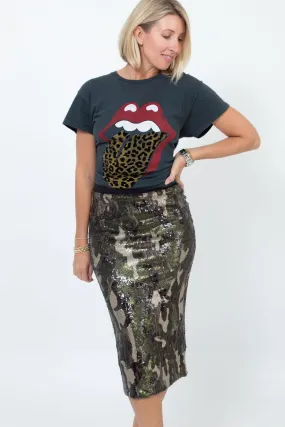 Sequined Camo Pencil Skirt