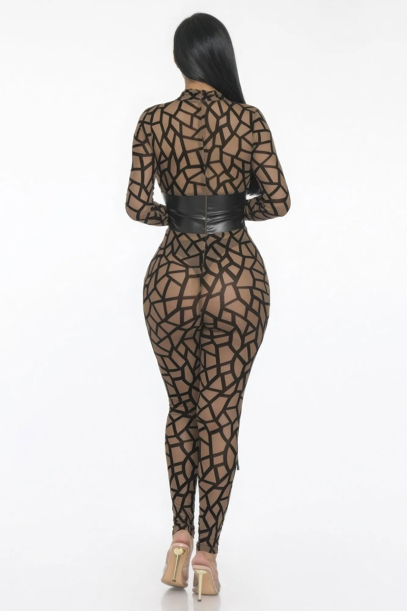 Sheer Geometric Print Jersey Jumpsuit