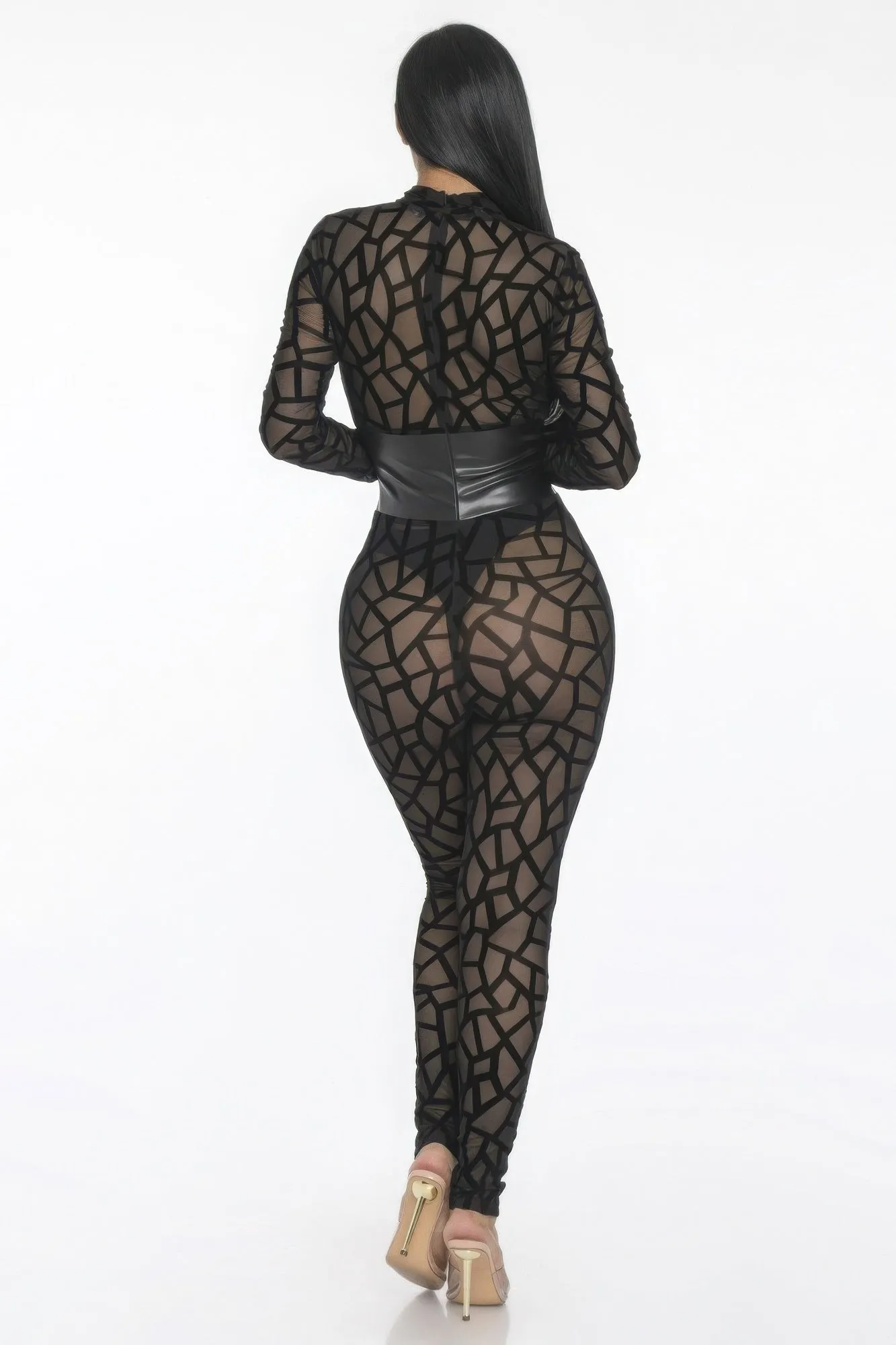 Sheer Geometric Print Jersey Jumpsuit