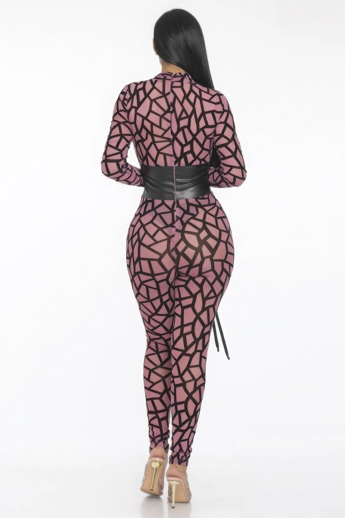 Sheer Geometric Print Jersey Jumpsuit