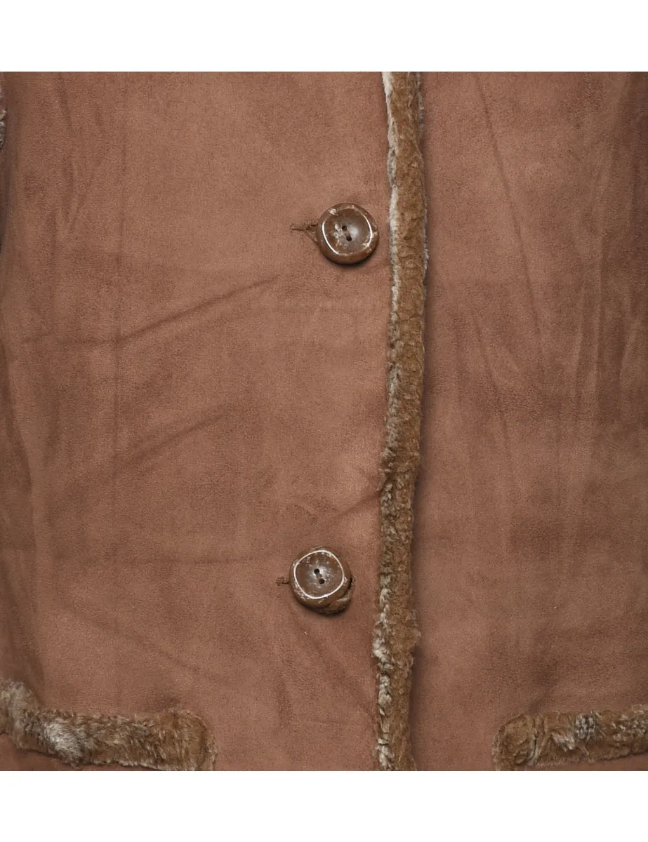 Single Breasted Brown Suede & Faux Shearling Lined Jacket - S