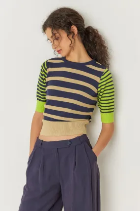 SKFK Muike Navy & Green Stripe Knit Top