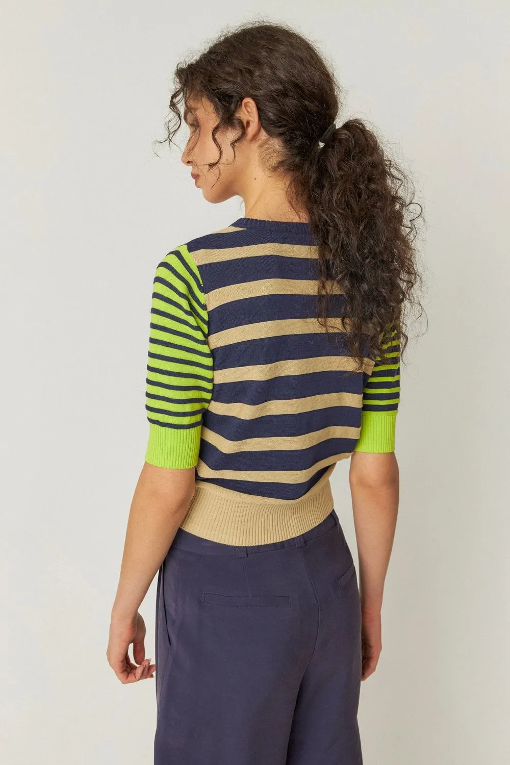 SKFK Muike Navy & Green Stripe Knit Top