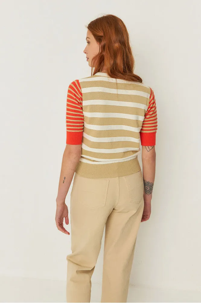 SKFK Muike Orange & Cream Stripe Knit Top