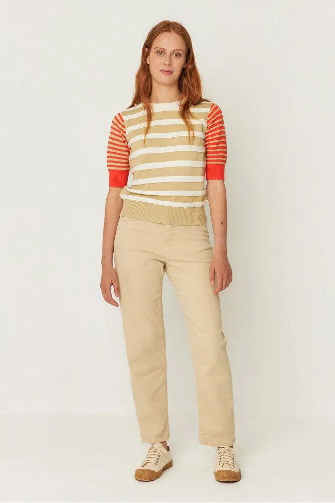 SKFK Muike Orange & Cream Stripe Knit Top