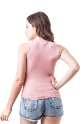 Sleeveless One Size Solid Mauve Choker Scoop Neck Top