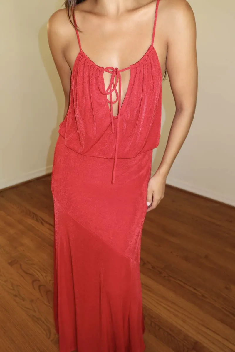 Slinky Knit Maxi Dress - Red