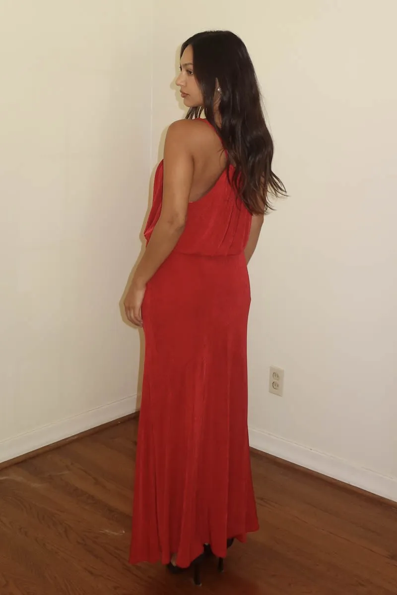 Slinky Knit Maxi Dress - Red
