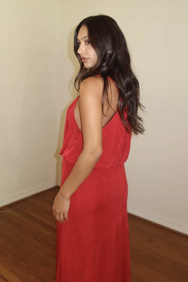 Slinky Knit Maxi Dress - Red