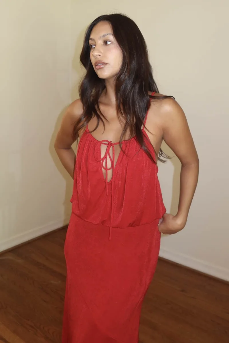 Slinky Knit Maxi Dress - Red