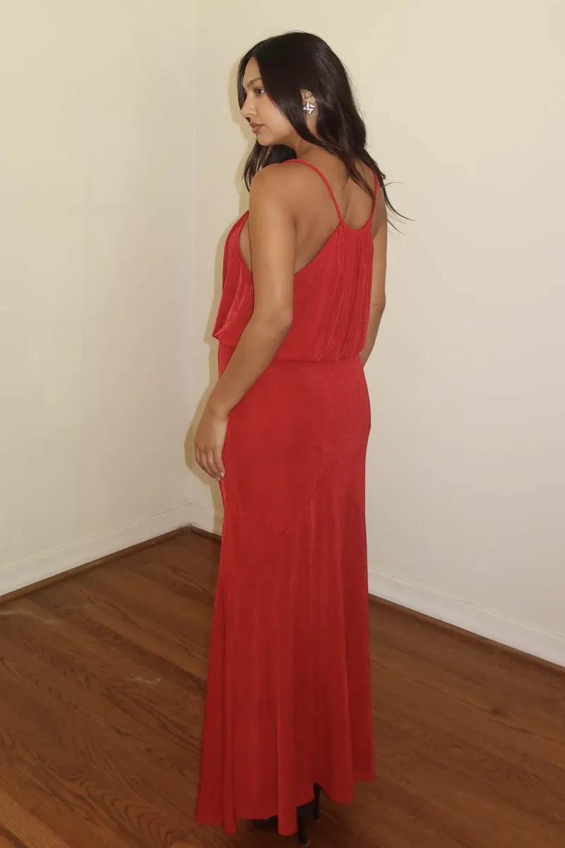 Slinky Knit Maxi Dress - Red